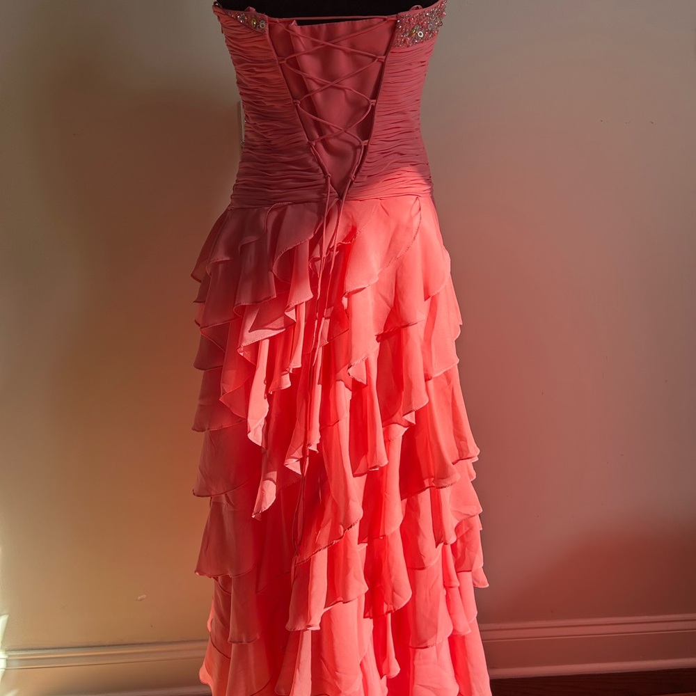 Chic Coral Ruffled Prom Dress - Picture 4 of 11